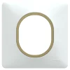 Plaque de finition 1 poste Schneider Electric Ovalis S320702D coloris blanc avec liseré laiton l.87 x P.10 x H.87 mm