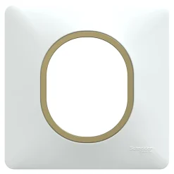 Plaque de finition 1 poste Schneider Electric Ovalis S320702D coloris blanc avec liseré laiton l.87 x P.10 x H.87 mm