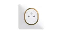 Plaque de finition 1 poste Schneider Electric Ovalis S320702D coloris blanc avec liseré laiton l.87 x P.10 x H.87 mm