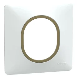 Plaque de finition 1 poste Schneider Electric Ovalis S320702D coloris blanc avec liseré laiton l.87 x P.10 x H.87 mm