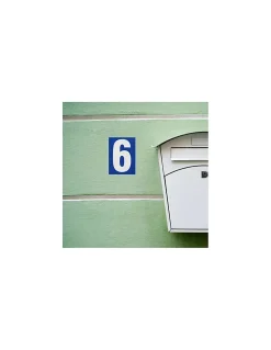 Plaque de signalisation 6, marquage blanc sur fond bleu, panneau PVC adhésif, 65x90mm - THIRARD