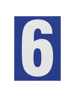 Plaque de signalisation 6, marquage blanc sur fond bleu, panneau PVC adhésif, 65x90mm - THIRARD