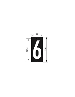 Plaque de signalisation 6, marquage blanc sur fond noir, panneau ABS à visser, 56x120mm - THIRARD
