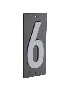 Plaque de signalisation 6, marquage blanc sur fond noir, panneau ABS à visser, 56x120mm - THIRARD