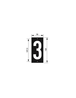 Plaque de signalisation 3, marquage blanc sur fond noir, panneau ABS à visser, 56x120mm - THIRARD
