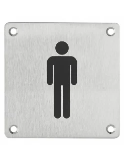 Plaque de signalisation WC Homme , à visser, inox brossé, marquage noir, 100x100mm - THIRARD
