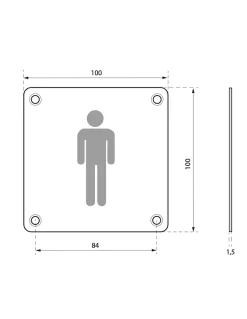 Plaque de signalisation WC Homme , à visser, inox brossé, marquage noir, 100x100mm - THIRARD