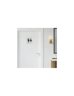 Plaque de signalisation WC Mixte , à visser, inox brossé, marquage noir, 100x100mm - THIRARD