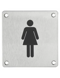 Plaque de signalisation WC Femme , à visser, inox brossé, marquage noir, 100x100mm - THIRARD