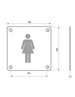 Plaque de signalisation WC Femme , à visser, inox brossé, marquage noir, 100x100mm - THIRARD