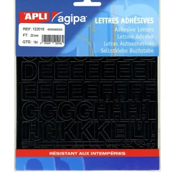 Pochette de 184 lettres - en PVC - couleur noir - autocollant - hauteur 2 cm - Apli Agipa 122016