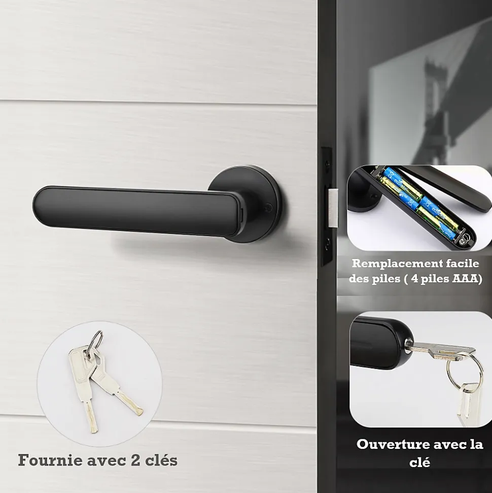 Poignée connectée à codes pour serrure de porte