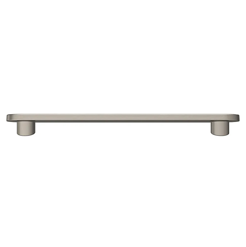 Poignée de meuble arrondi GoodHome Minzh aluminium effet nickel satin gris l.153mm x l.25mm x H. 16mm entraxe 128mm