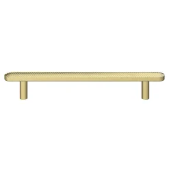Poignée de meuble arrondi GoodHome Garlan aluminium effet laiton satin doré l.168mm x l.15mm x H. 27mm entraxe 128mm