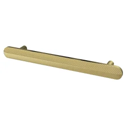 Poignée de meuble arrondi GoodHome Garlan aluminium effet laiton satin doré l.168mm x l.15mm x H. 27mm entraxe 128mm