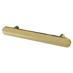 Poignée de meuble arrondi GoodHome Garlan aluminium effet laiton satin doré l.136mm x l.15mm x H. 27mm entraxe 96mm