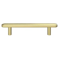 Poignée de meuble arrondi GoodHome Garlan aluminium effet laiton satin doré l.136mm x l.15mm x H. 27mm entraxe 96mm