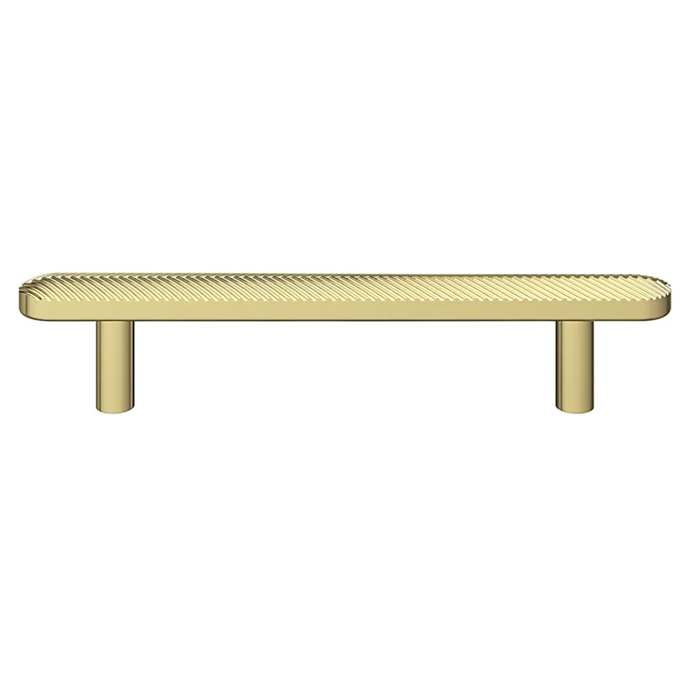 Poignée de meuble arrondi GoodHome Garlan aluminium effet laiton satin doré l.136mm x l.15mm x H. 27mm entraxe 96mm