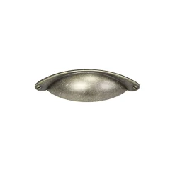 Poignée de meuble demi-ronde Rohan effet laiton antique satin doré l.120mm x l.30mm x H. 25mm entraxe 80mm