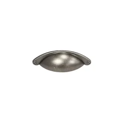 Poignée de meuble demi-ronde Rohan effet étain satin gris l.104mm x l.30mm x H. 26mm entraxe 64mm