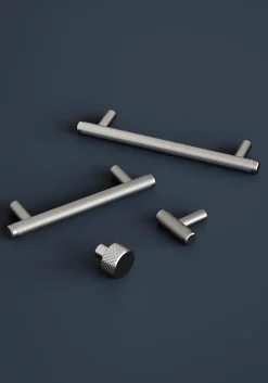 Poignée de meuble en T GoodHome Irus acier effet nickel satin gris l.168mm x l.12mm x H. 35mm entraxe 128mm