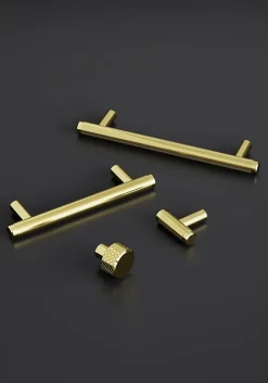 Poignée de meuble en T GoodHome Irus acier effet laiton satin doré l.136mm x l.12mm x H. 35mm entraxe 96mm