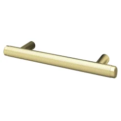 Poignée de meuble en T GoodHome Irus acier effet laiton satin doré l.136mm x l.12mm x H. 35mm entraxe 96mm