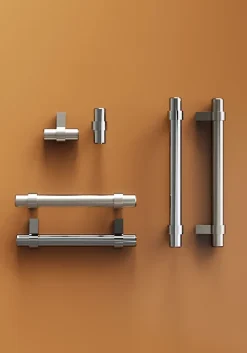 Poignée de meuble en T GoodHome Kerver acier et Zamac effet nickel satin gris l.168mm x l.18mm x H. 34mm entraxe 128mm