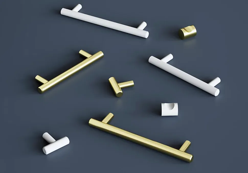 Poignée de meuble en T GoodHome Dizel acier effet laiton satin doré l.136mm x l.12mm x H. 35mm entraxe 96mm
