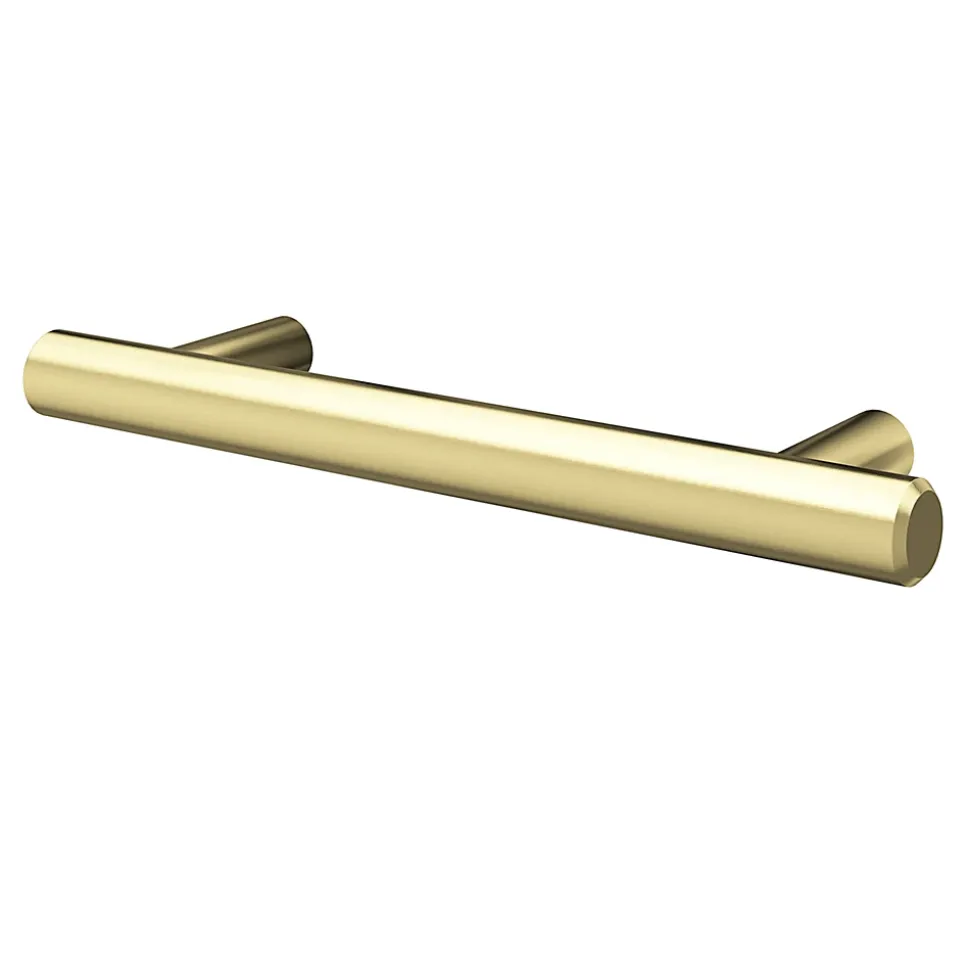 Poignée de meuble en T GoodHome Dizel acier effet laiton satin doré l.136mm x l.12mm x H. 35mm entraxe 96mm