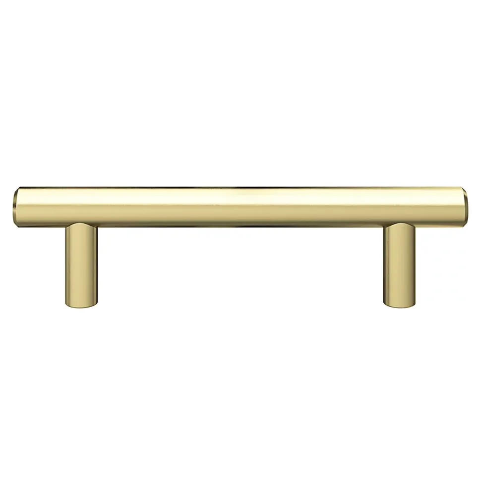 Poignée de meuble en T GoodHome Dizel acier effet laiton satin doré l.136mm x l.12mm x H. 35mm entraxe 96mm