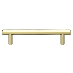 Poignée de meuble en T GoodHome Dizel acier effet laiton satin doré l.168mm x l.12mm x H. 35mm entraxe 128mm