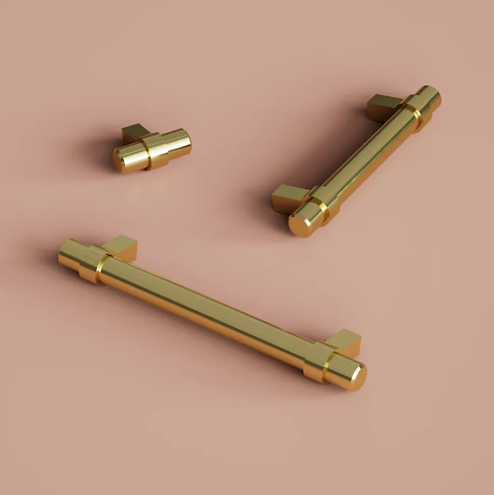 Poignée de meuble en T GoodHome Kerver acier et Zamac effet laiton doré l.168mm x l.18mm x H. 34mm entraxe 128mm