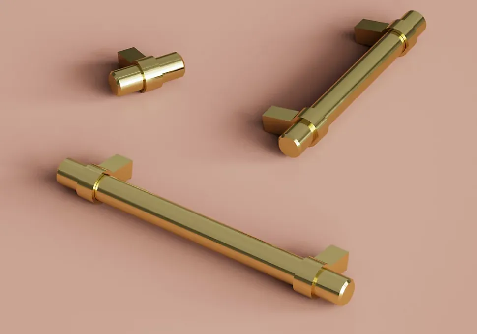 Poignée de meuble en T GoodHome Kerver acier et Zamac effet laiton doré l.168mm x l.18mm x H. 34mm entraxe 128mm