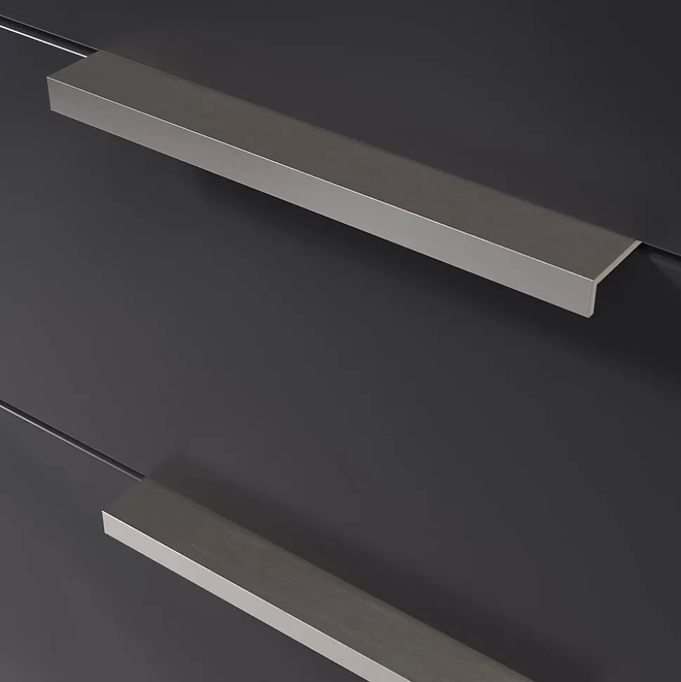 Poignée de meuble Incurvé GoodHome Skej aluminium effet nickel satin gris l.152mm x l.19mm x H. 35mm entraxe 128mm