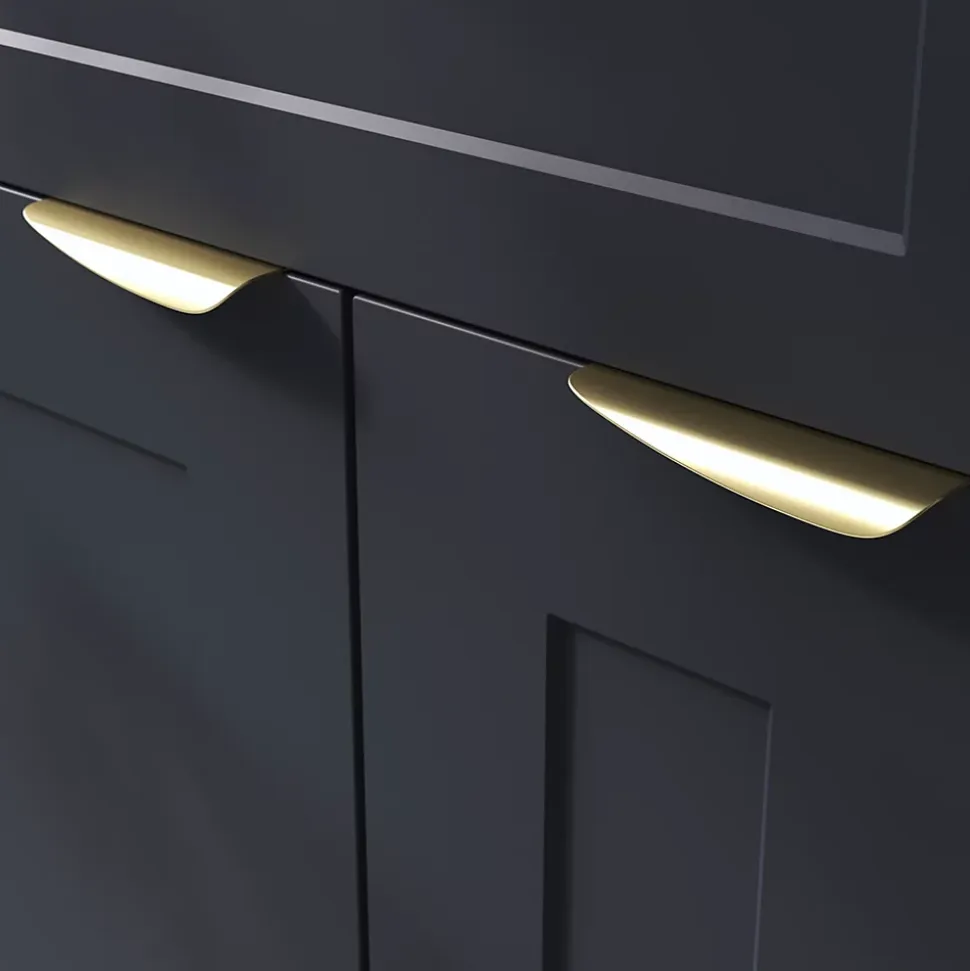 Poignée de meuble Incurvé GoodHome Mehaban effet laiton satin doré l.120mm x l.44mm x H. 13mm entraxe 96mm