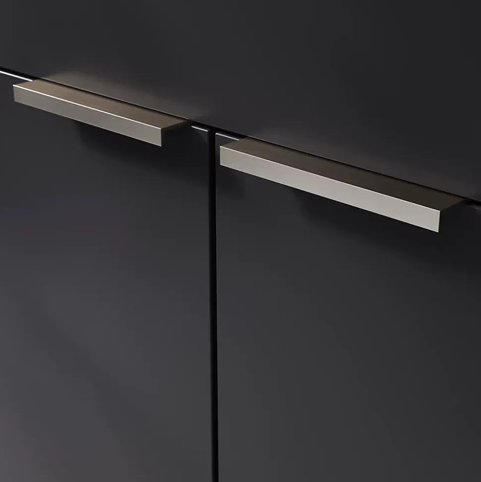 Poignée de meuble Incurvé GoodHome Skej aluminium effet nickel satin gris l.120mm x l.19mm x H. 35mm entraxe 96mm