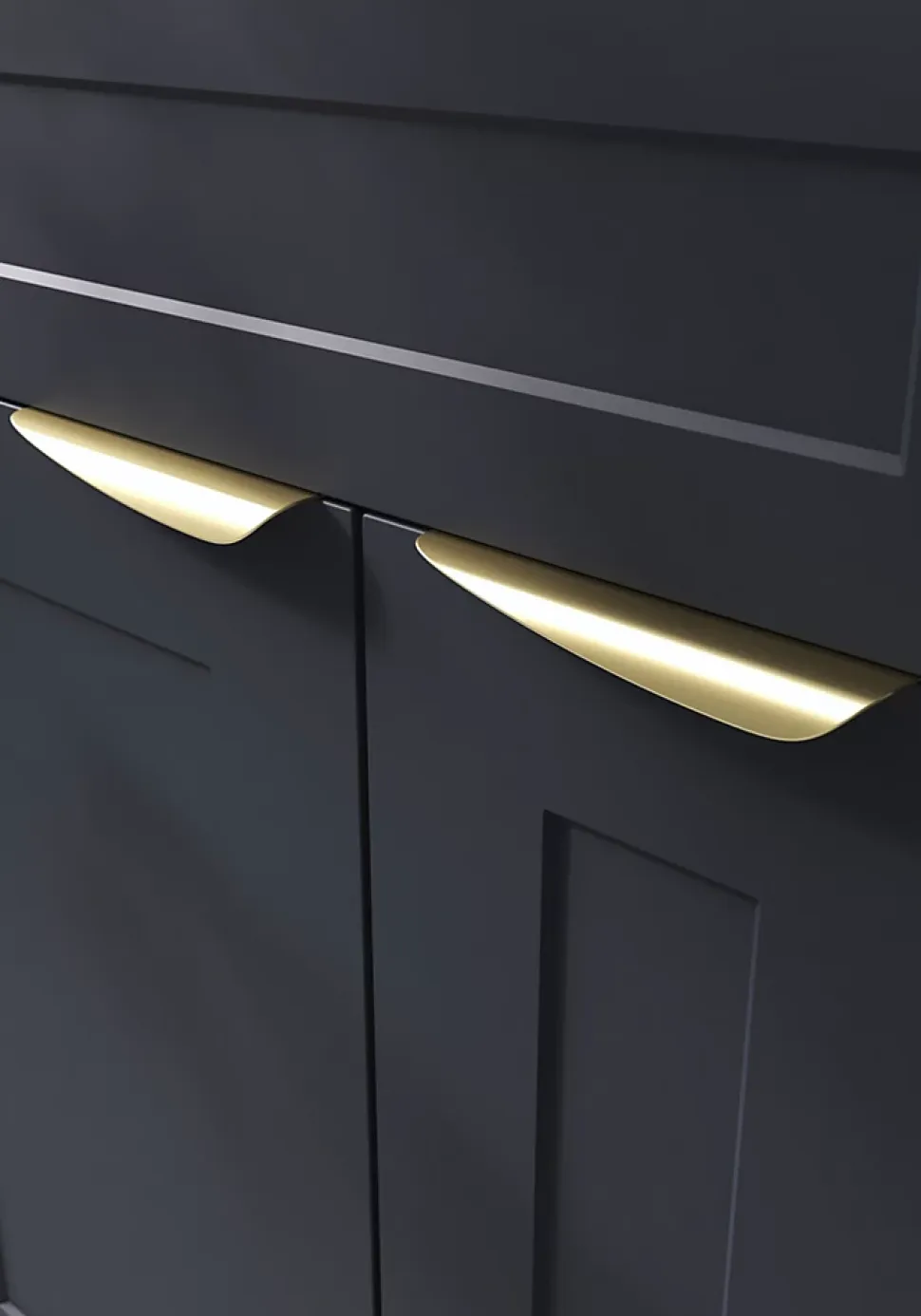 Poignée de meuble Incurvé GoodHome Mehaban effet laiton satin doré l.170mm x l.44mm x H. 18mm entraxe 128mm