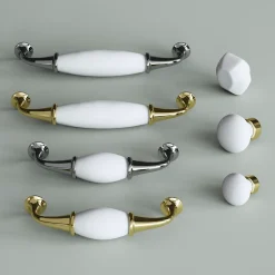 Poignée de meuble nœud GoodHome Porcelaine Vras chrome brillant l.14.2cm x h.2cm x p.3.7cm