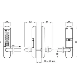 Poignée électronique serrure à code Easykey DOM serrure inox porte intérieure 50 mm sans clé