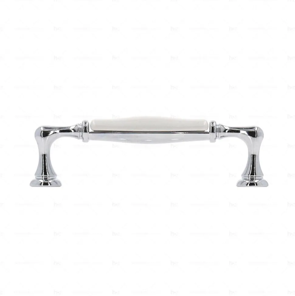 Poignée pour meubles en zamac et porcelaine Entraxe 96 chrome poli