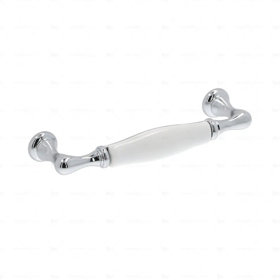 Poignée pour meubles en zamac et porcelaine Entraxe 96 chrome poli