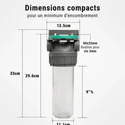 Porte filtres à eau simple 9' 3/4 3P ECOSOFT filtration sous évier connexion 1'