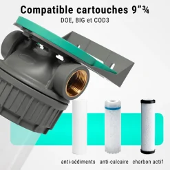 Porte filtres à eau simple 9' 3/4 3P ECOSOFT filtration sous évier connexion 1'