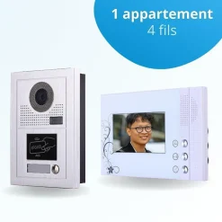 Portier interphone vidéo classic-2 4 fils - 1 écran blanc - avec lecteur de badge