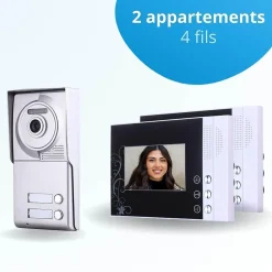 Portier interphone vidéo classic 4 fils - 2 appartements - 2 écrans noirs