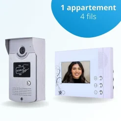 Portier interphone vidéo cards 4 fils - 1 écran blanc - avec lecteur de badge