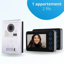 Portier interphone vidéo modern 2 fils - 1 appartement - 2 écrans noirs