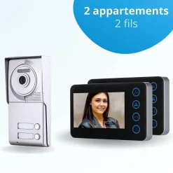 Portier interphone vidéo neo 2 fils - 2 appartements - 2 écrans noirs