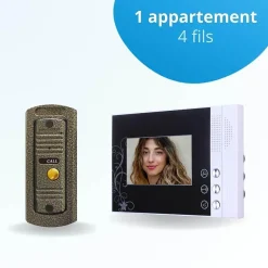 Portier interphone vidéo pino 4 fils - 1 écran noir